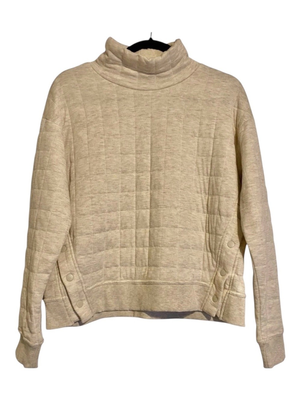 90 Degree By Reflex Quilted Sweatshirt Mock Neck Snap Side Oatmeal XS